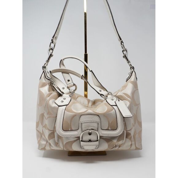 Coach Campbell Satchel Tan Signature and Ivory Leather Silver Tone - Picture 10 of 10